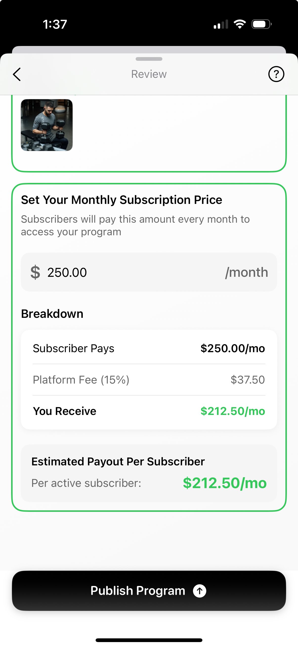 ROID pricing setup — set your program price