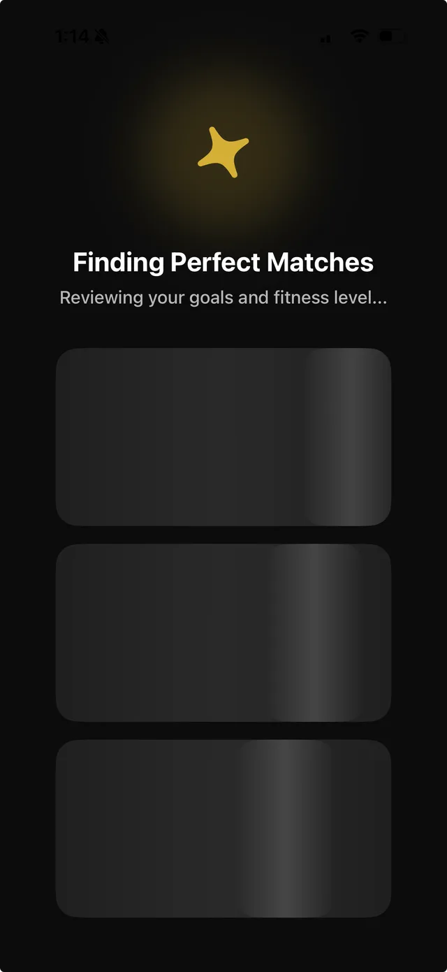 ROID free AI fitness app reviewing goals and fitness level to match the user with training programs